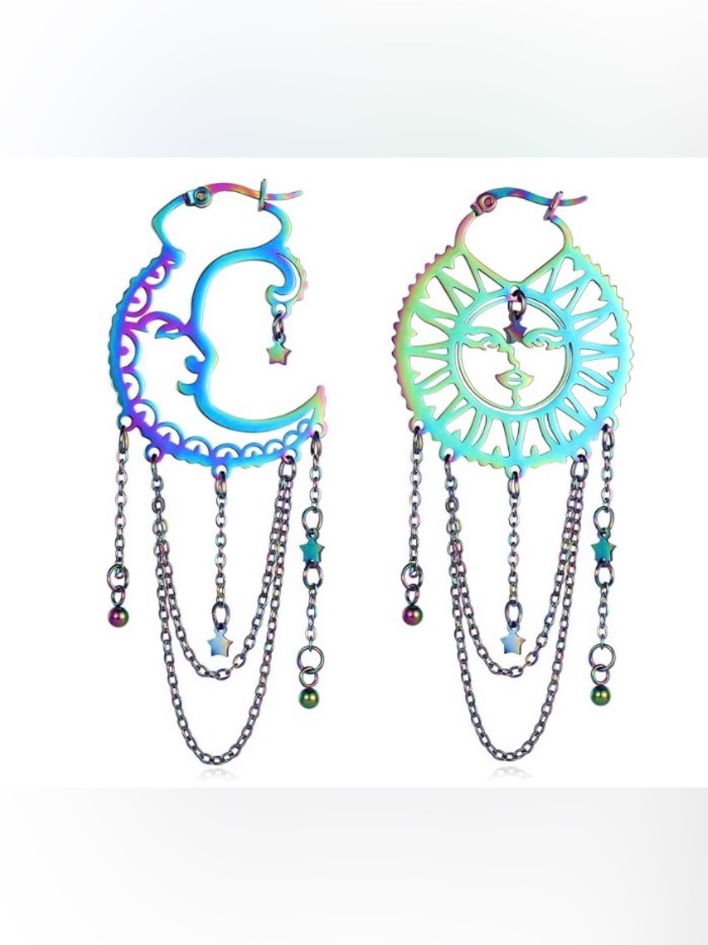 Iridescent Moon and Sun Dangle Earrings